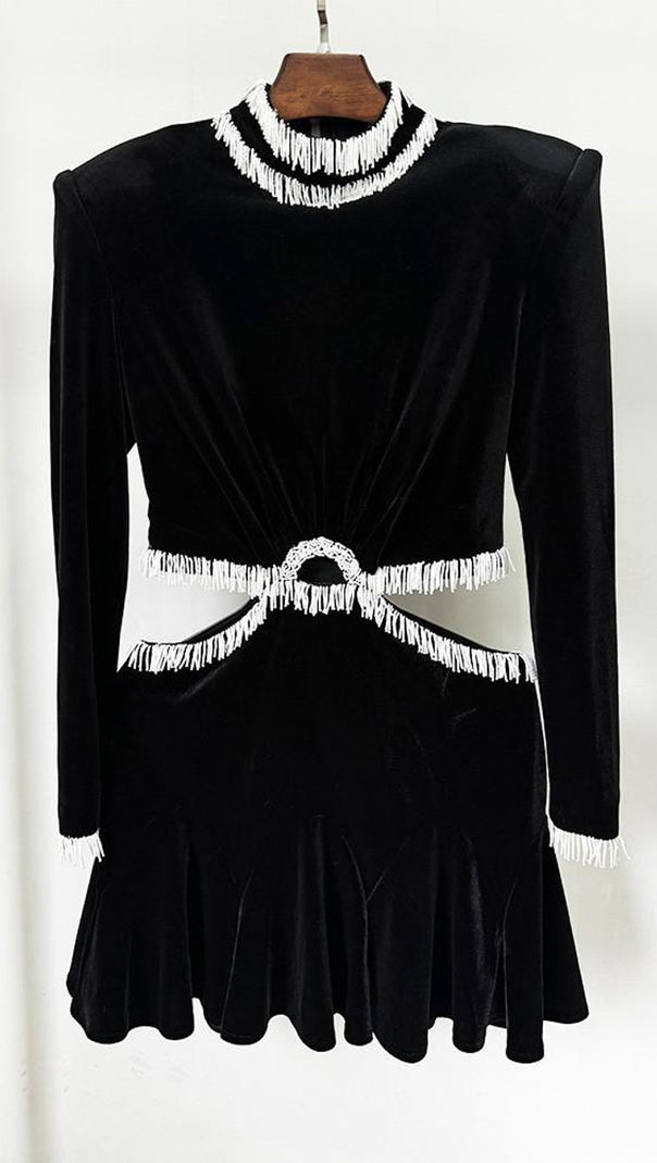 AIIZIE ISHIKA BEAD-EMBELLISHED VELVET CUTOUT MINI DRESS - product image