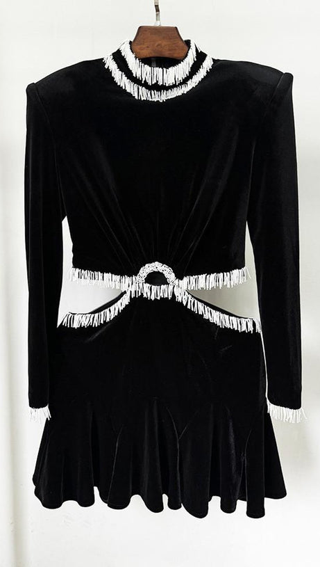 ISHIKA BEAD-EMBELLISHED VELVET CUTOUT MINI DRESS