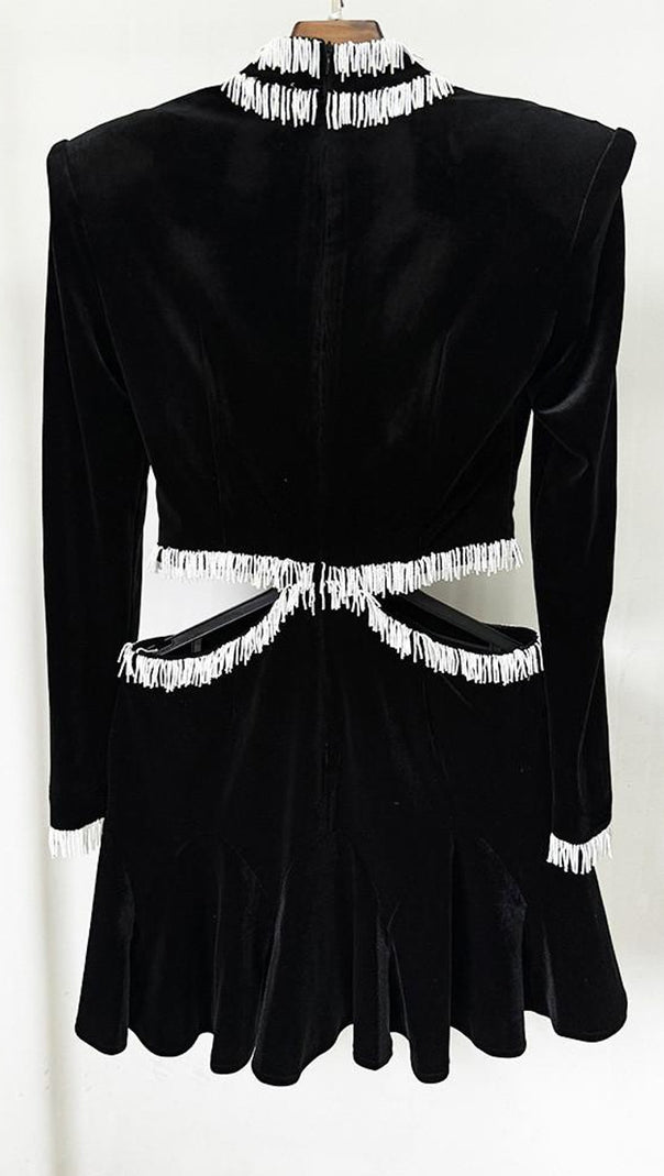 AIIZIE ISHIKA BEAD-EMBELLISHED VELVET CUTOUT MINI DRESS - product image