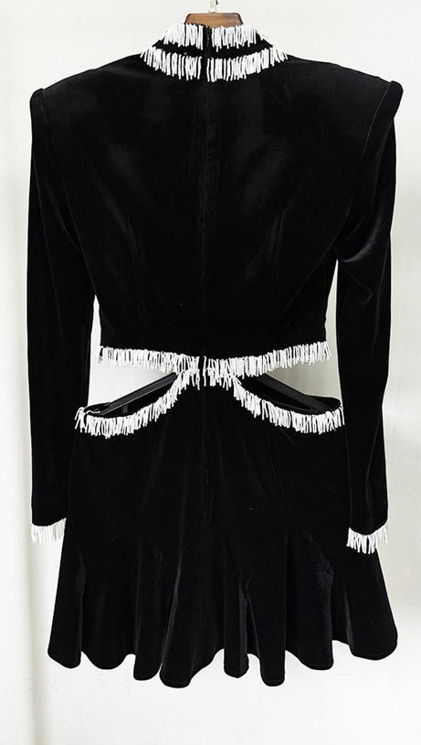 ISHIKA BEAD-EMBELLISHED VELVET CUTOUT MINI DRESS