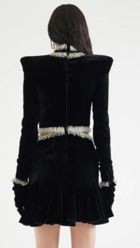 ISHIKA BEAD-EMBELLISHED VELVET CUTOUT MINI DRESS