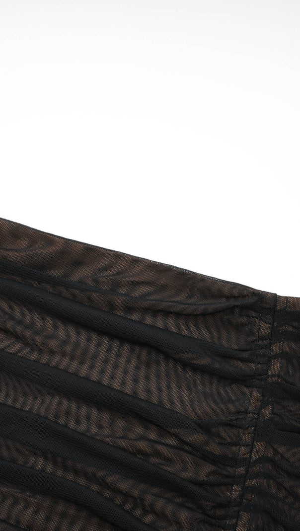 AIIZIE GWENONWY BLACK RUCHED MESH TOP & SKIRT MATCHING SET - product image
