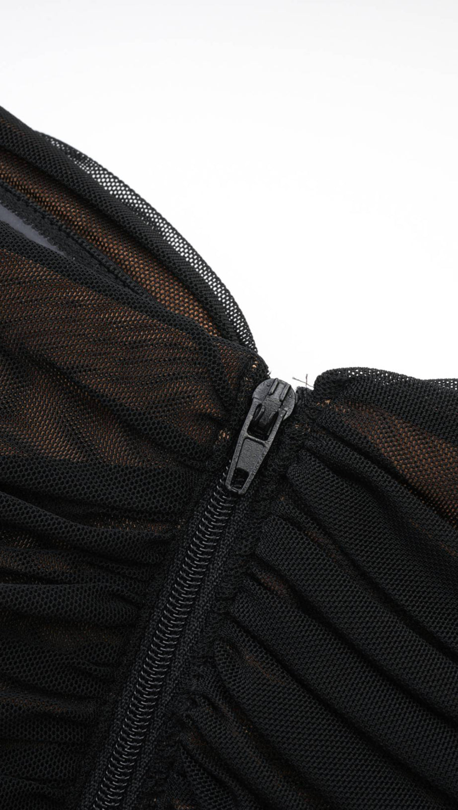 Gwenonwy – Schwarzes, gerüschtes Netzoberteil und Rock-Set 