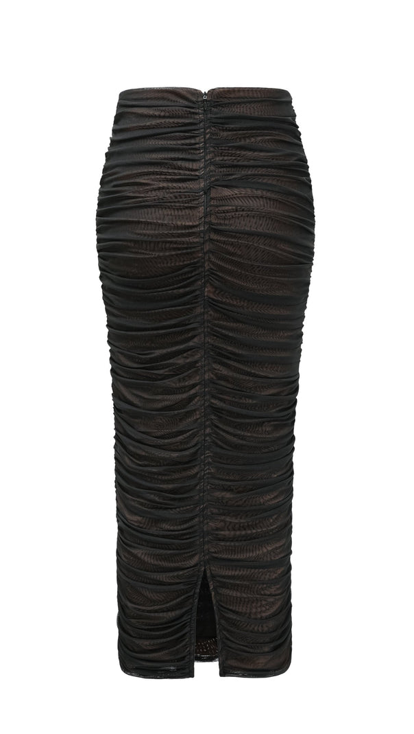 AIIZIE GWENONWY BLACK RUCHED MESH TOP & SKIRT MATCHING SET - product image