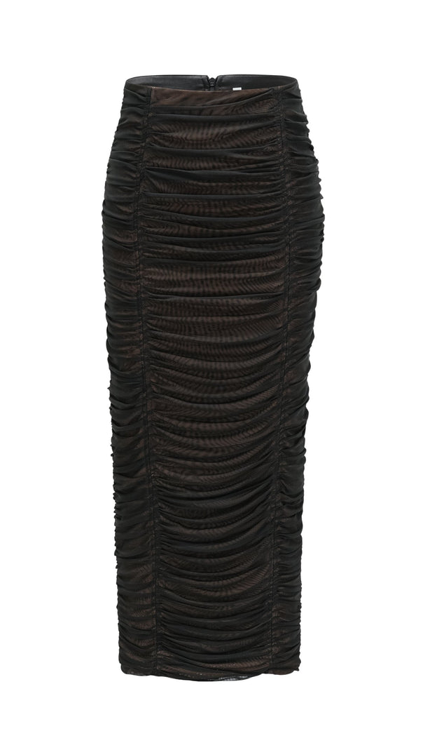 AIIZIE GWENONWY BLACK RUCHED MESH TOP & SKIRT MATCHING SET - product image