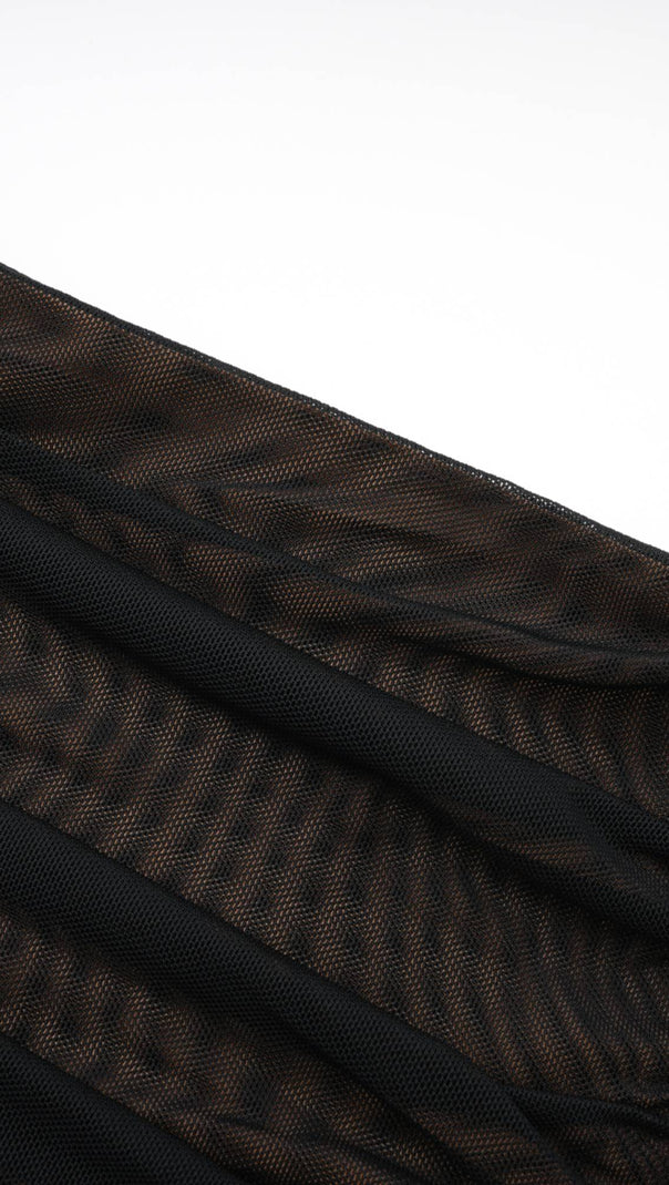 GWENONWY BLACK RUCHED MESH TOP & SKIRT MATCHING SET