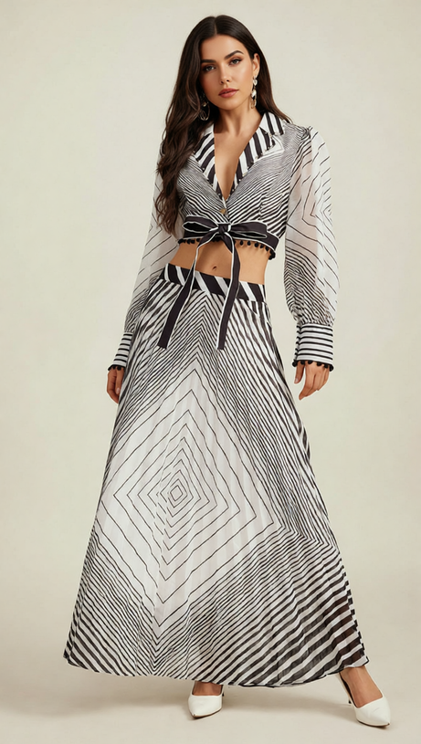 Gwylan Chic Geometric Striped Two-Piece Maxi Set