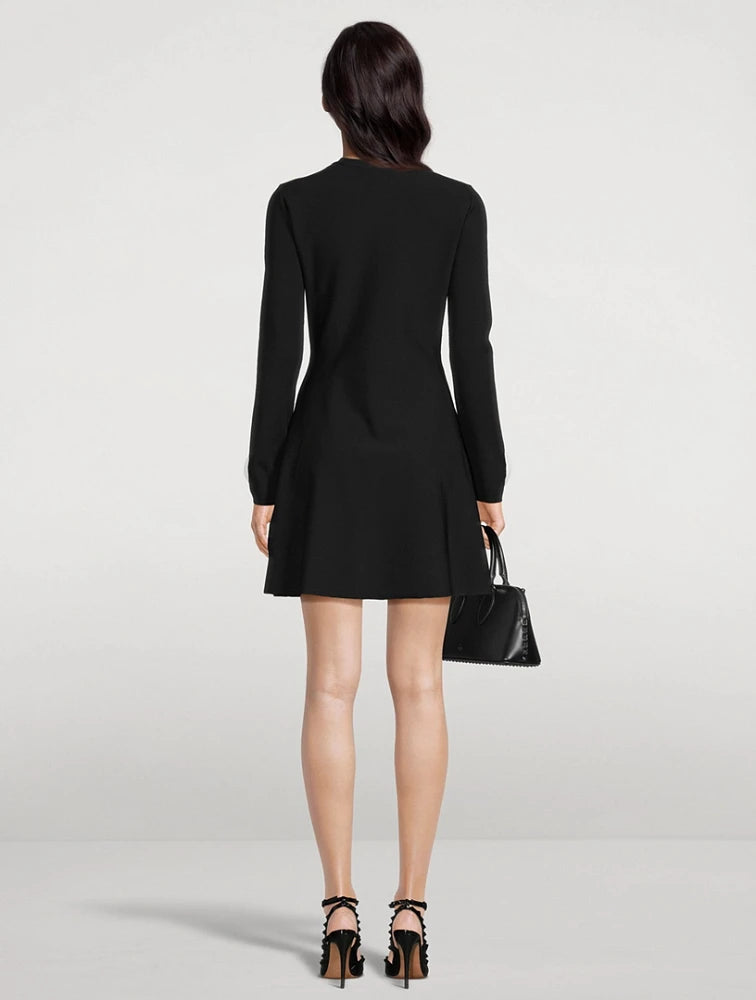 AIIZIE CHERYL 3D FLOWER ROUND NECK LONG SLEEVE BLACK MINI DRESS - product image