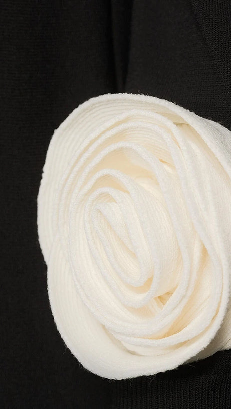 CHERYL 3D-BLUMEN-MINIKLEID MIT RUNDHALSAUSSCHNITT UND LANGEN ÄRMELN, SCHWARZ