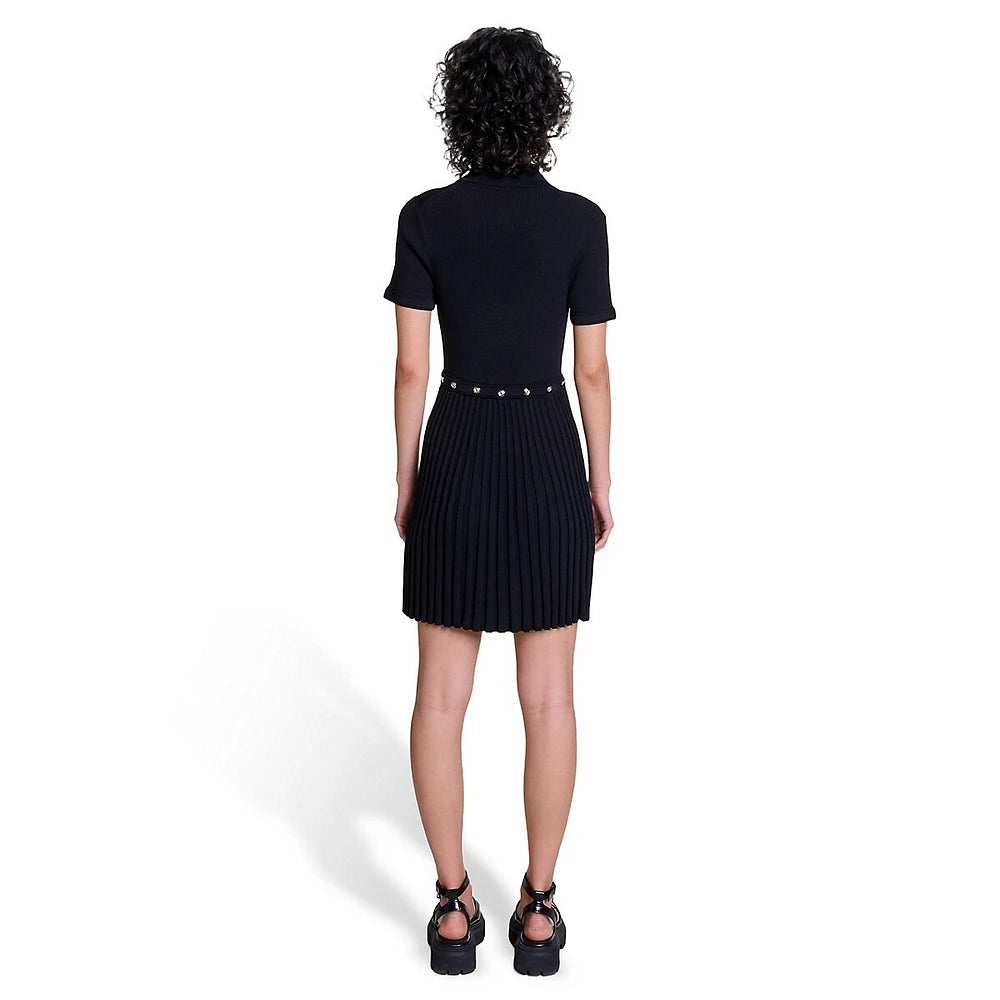 AIIZIE Gladys Knitted Pleated Mini Skirt in Black - product image