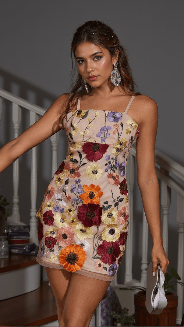 AIIZIE SAIGE FLOWER EMBROIDERED MINI DRESS IN BLUSH - product image