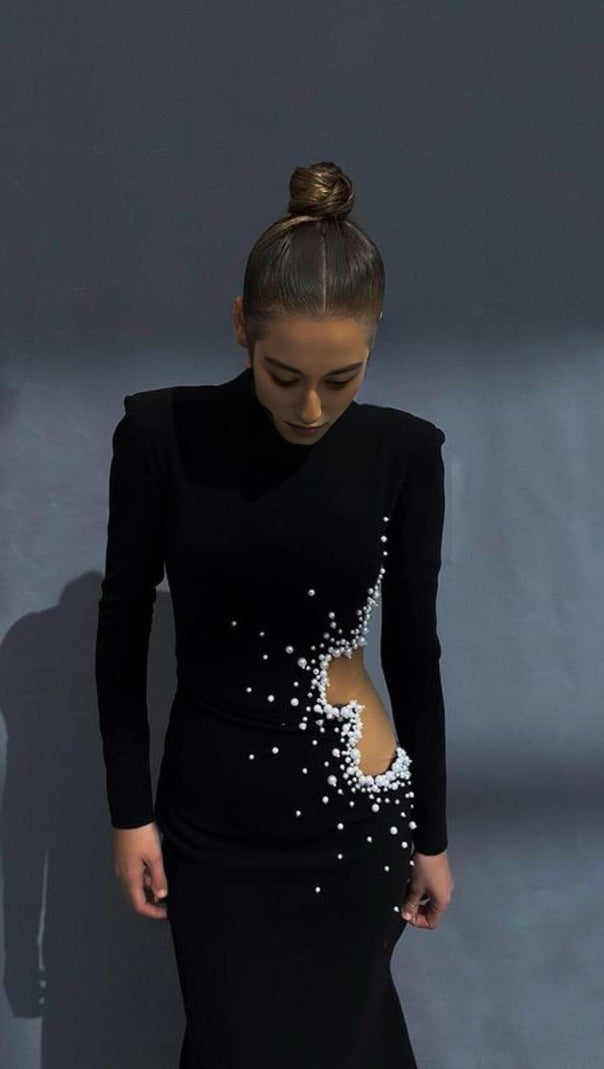 AIIZIE PEARL HOLLOW SEXY DRESS IN BLACK - product image