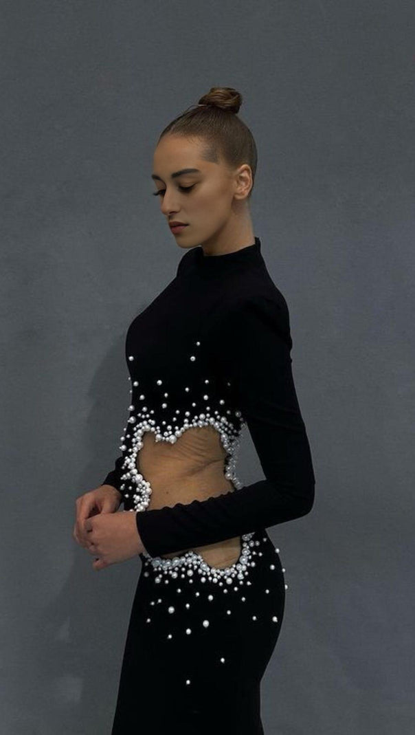 AIIZIE PEARL HOLLOW SEXY DRESS IN BLACK - product image