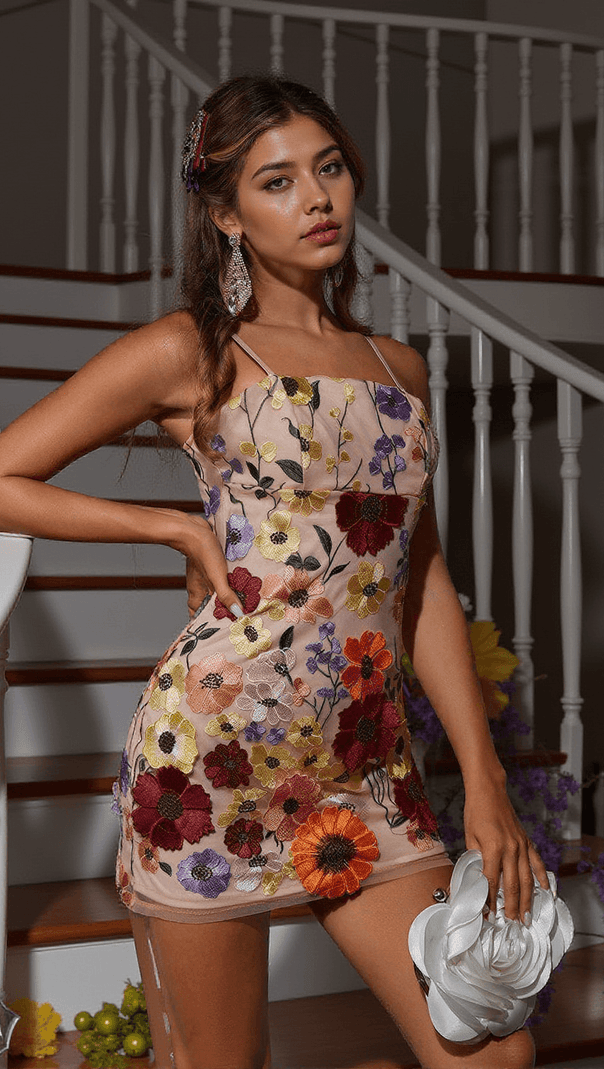 AIIZIE SAIGE FLOWER EMBROIDERED MINI DRESS IN BLUSH - product image