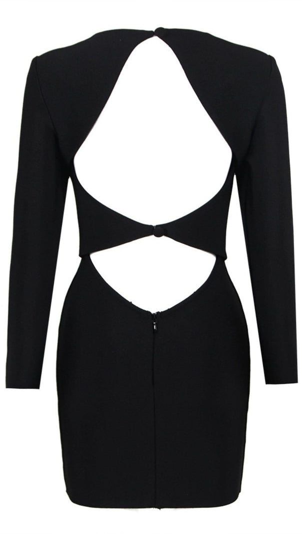 AIIZIE LONG SLEEVE TIGHT BACKLESS DRESS IN BLACK - product image