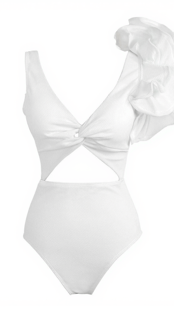 AIIZIE HEATHER RUFFLE CUTOUT ONE PIECE SWIMSUIT - product image