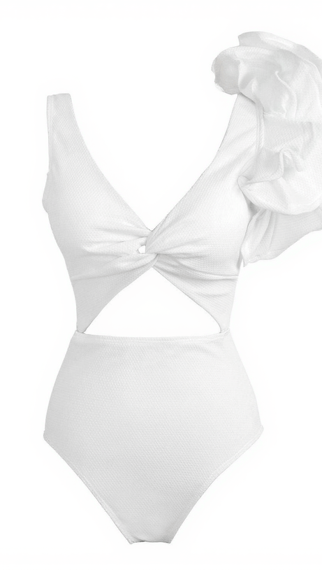 Heather Einteiliger Badeanzug mit Rüschen und Cutout