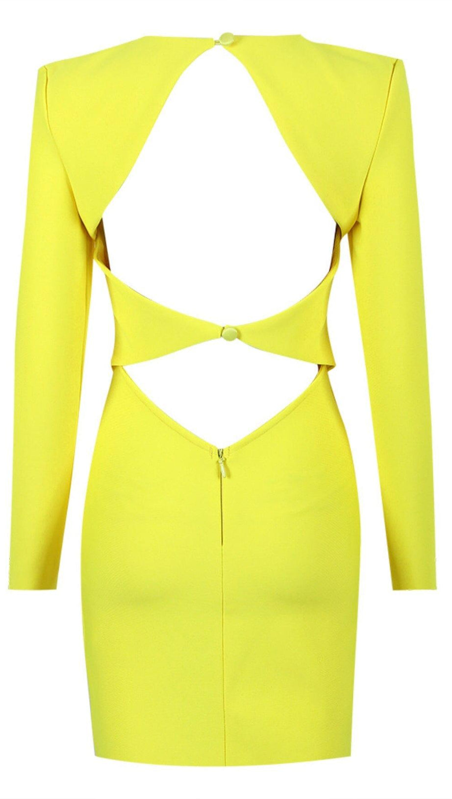 LONG SLEEVE TIGHT BACKLESS DRESS IN YELLOW