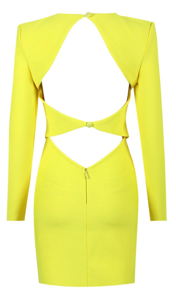 LONG SLEEVE TIGHT BACKLESS DRESS IN YELLOW