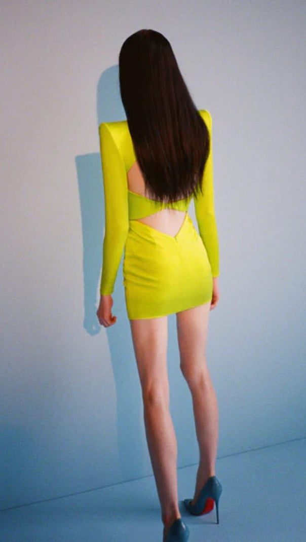 AIIZIE LONG SLEEVE TIGHT BACKLESS DRESS IN YELLOW - product image