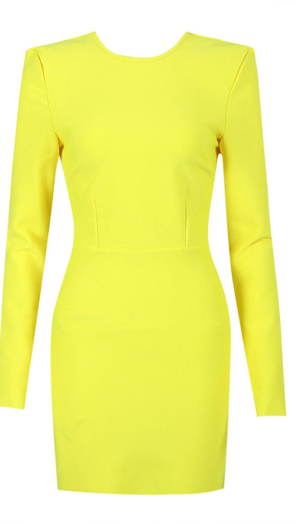 AIIZIE LONG SLEEVE TIGHT BACKLESS DRESS IN YELLOW - product image