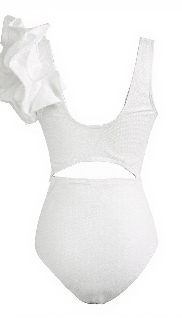 AIIZIE HEATHER RUFFLE CUTOUT ONE PIECE SWIMSUIT - product image
