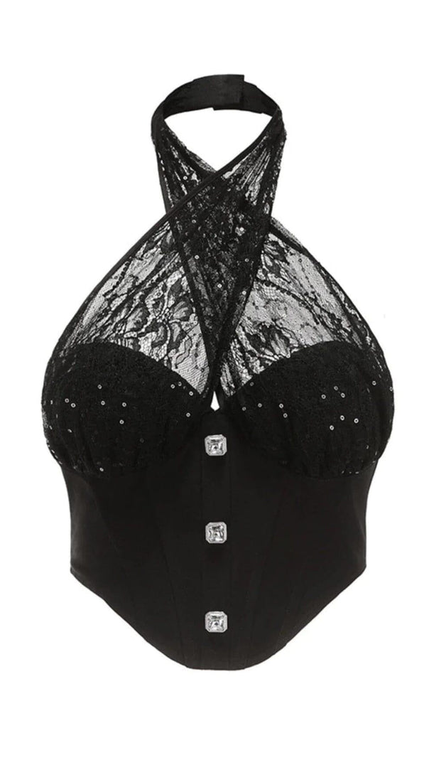AIIZIE LACE STITCHING HATERNECK TUBE TOP IN BLACK - product image