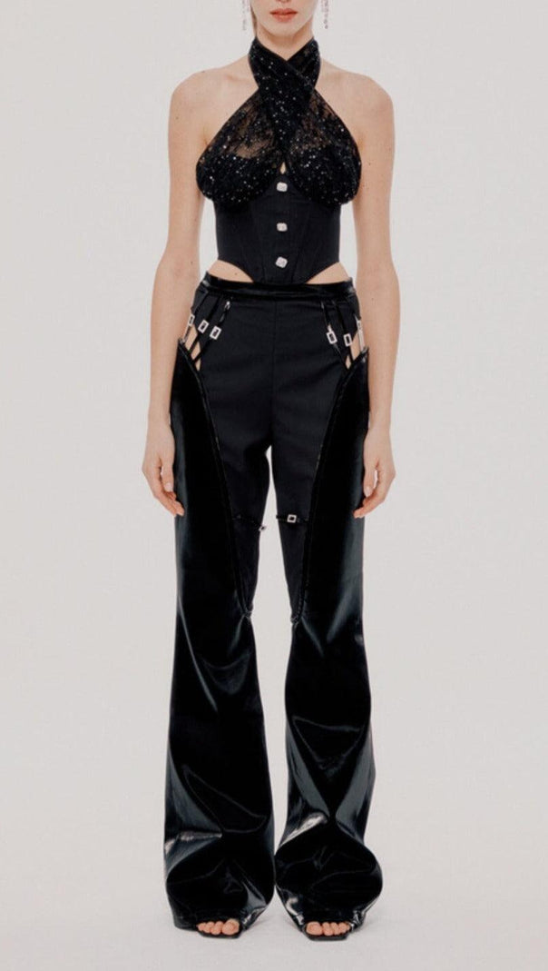 AIIZIE LACE STITCHING HATERNECK TUBE TOP IN BLACK - product image