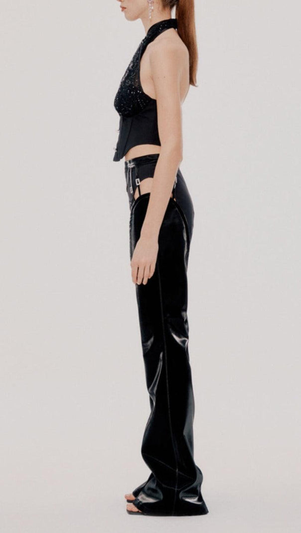 AIIZIE LACE STITCHING HATERNECK TUBE TOP IN BLACK - product image