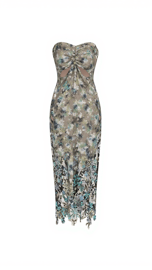 AIIZIE DEBRA FLOWER EMBROIDERED SEQUIN MIDI DRESS - product image