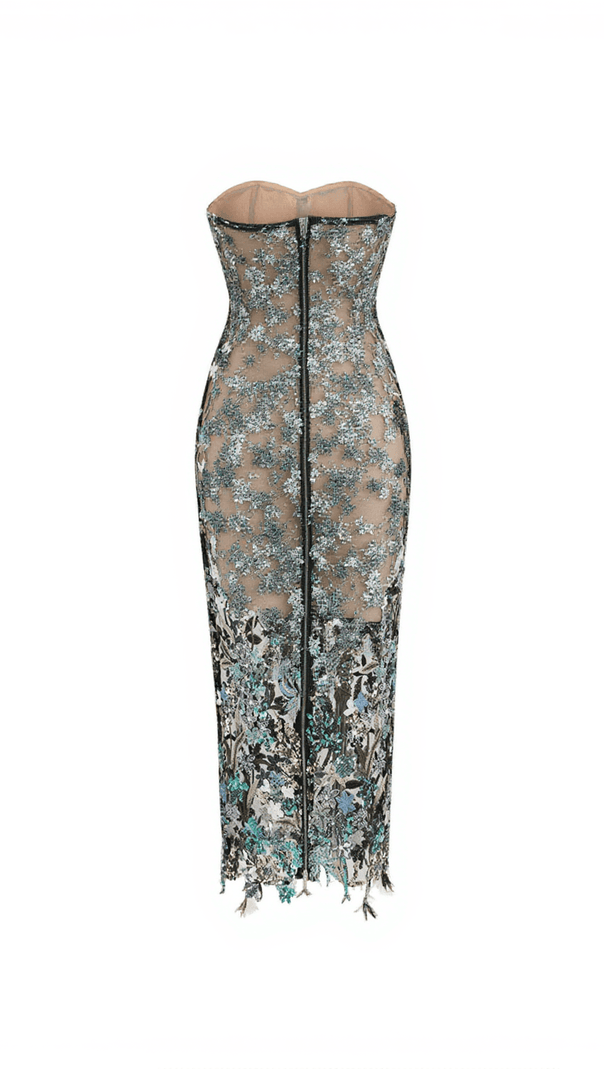 AIIZIE DEBRA FLOWER EMBROIDERED SEQUIN MIDI DRESS - product image