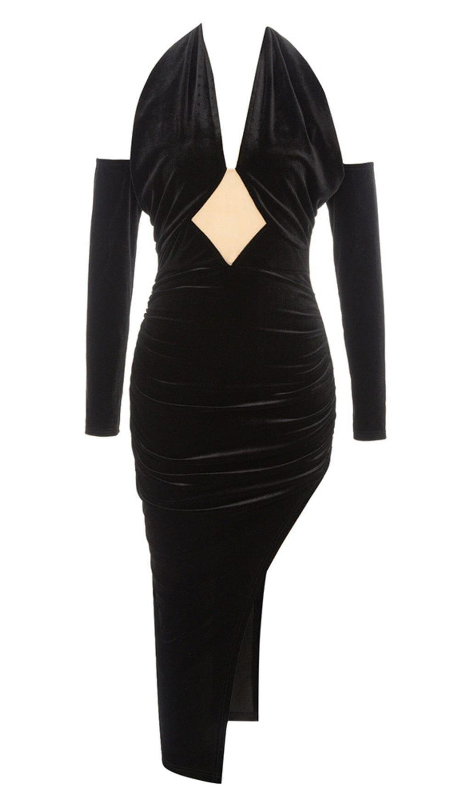 OFF-SHOULDER-PLISSEE-KLEID IN SCHWARZ