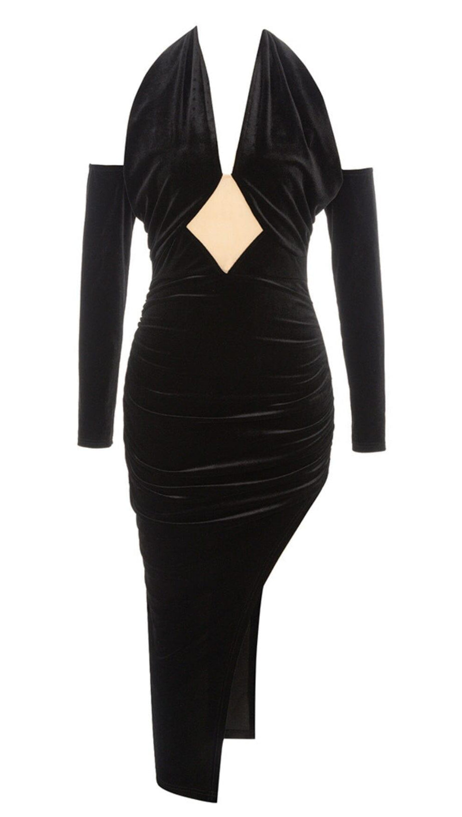 OFF SHOULDER PLEATED DRESS IN BLACK