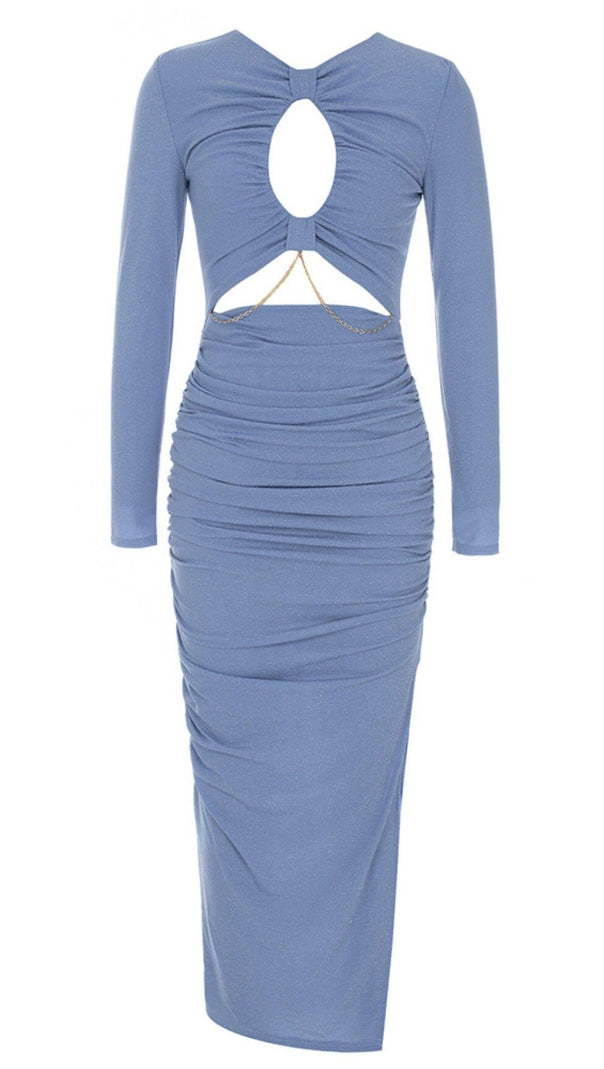 AIIZIE LONG SLEEVE CUTOUT SKINNY BANDAGE DRESS IN BLUE - product image