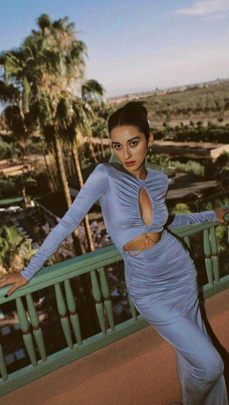 LONG SLEEVE CUTOUT SKINNY BANDAGE DRESS IN BLUE