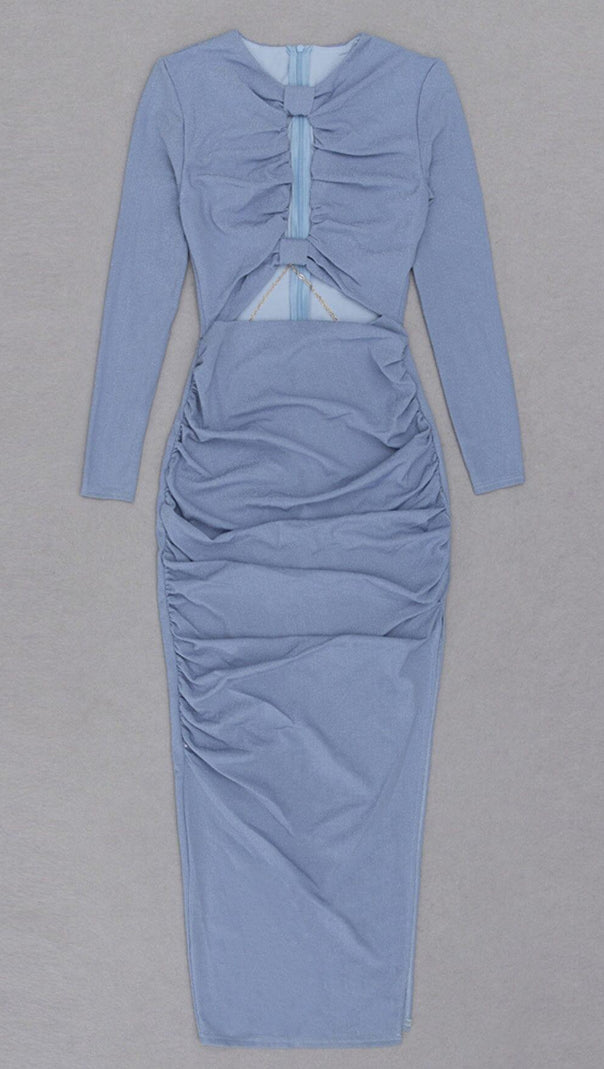 AIIZIE LONG SLEEVE CUTOUT SKINNY BANDAGE DRESS IN BLUE - product image