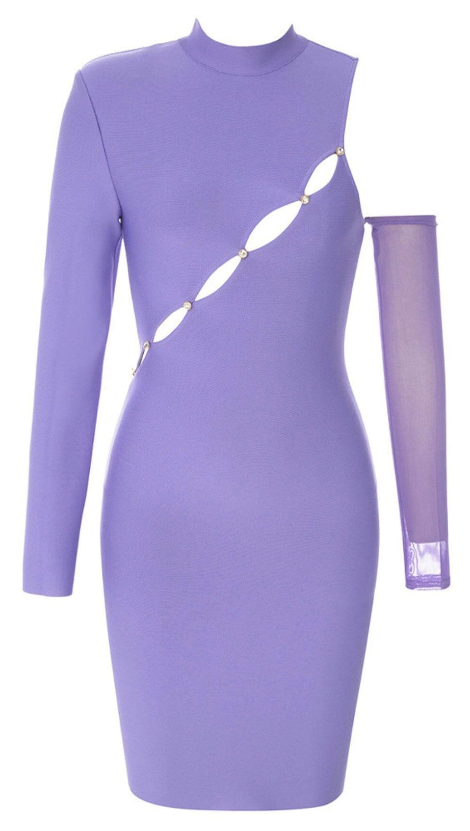 LONG SLEEVE LACE BANDAGE DRESS IN PURPLE