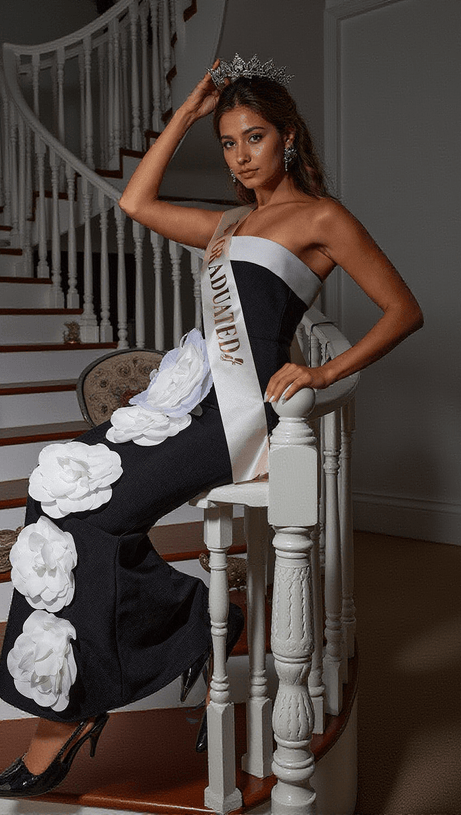 CAROL FLOWER EMBELLISHED BANDAGE MAXI DRESS