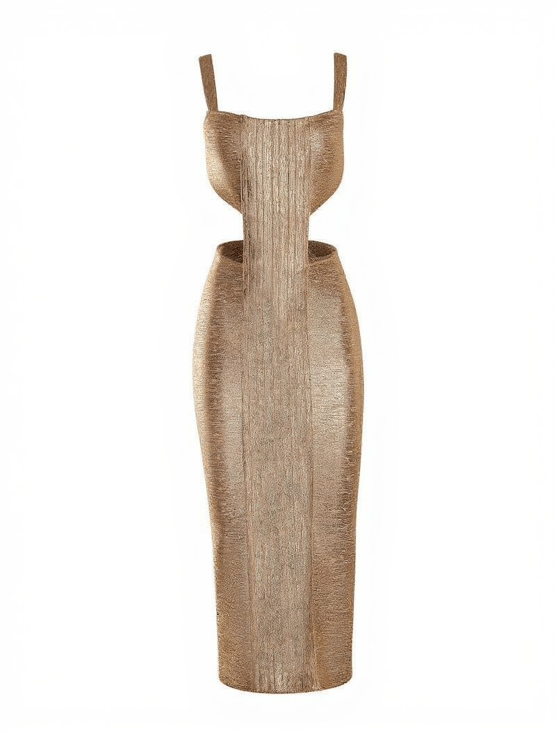AIIZIE FREYA METALLIC GOLD MAXI BANDAGE DRESS - product image