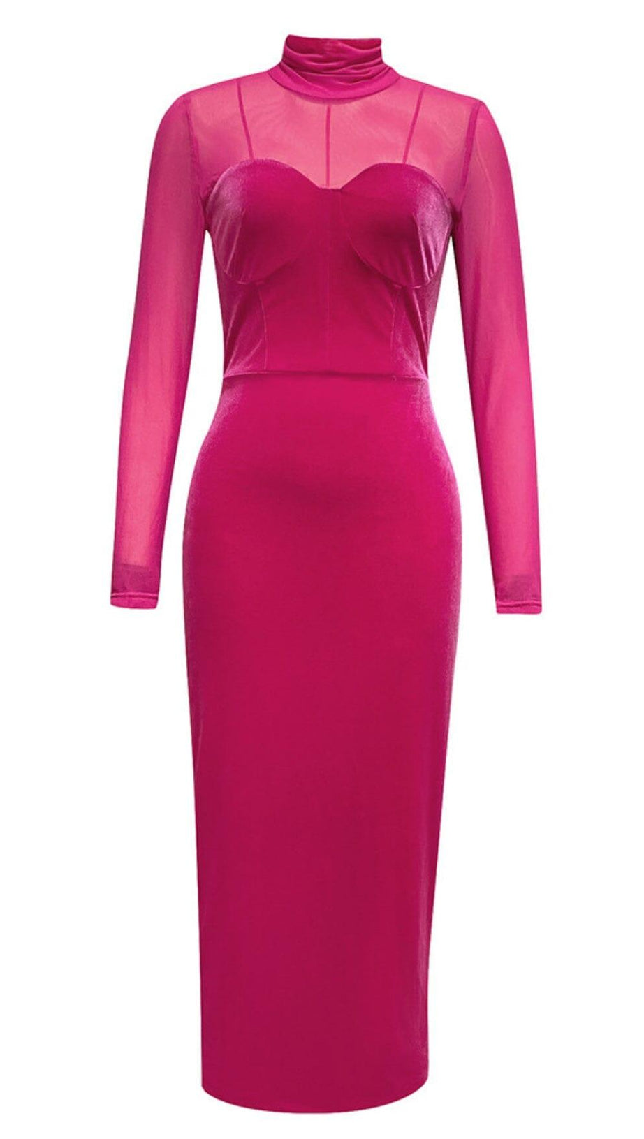 LONG SLEEVED SHEATH DRESS IN ROSE RED