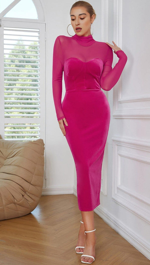 AIIZIE LONG SLEEVED SHEATH DRESS IN ROSE RED - product image