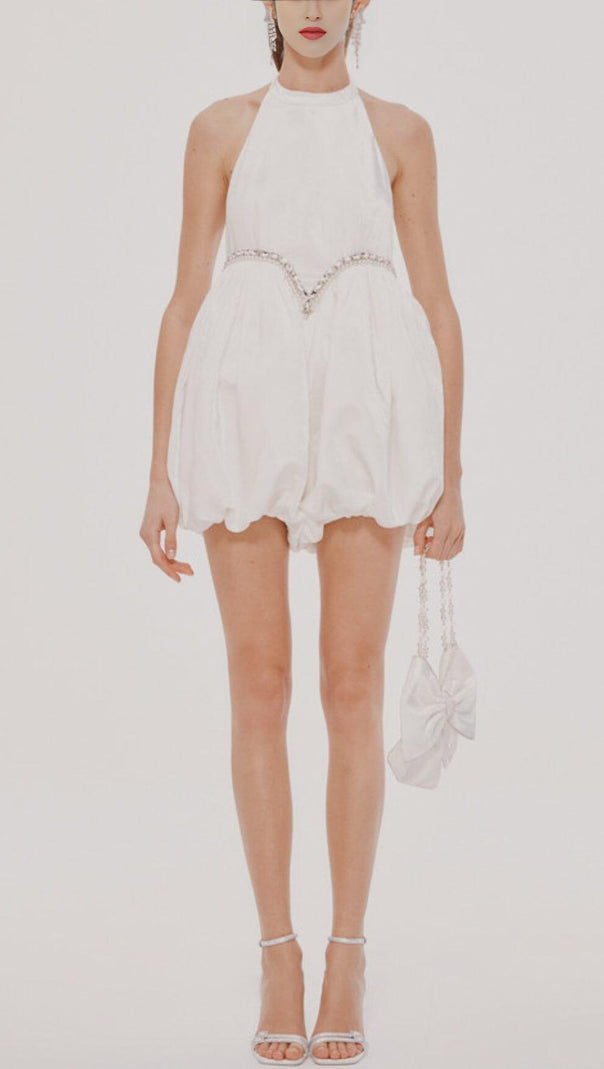 AIIZIE VELVET HALTERNECK MINI DRESS IN WHITE - product image
