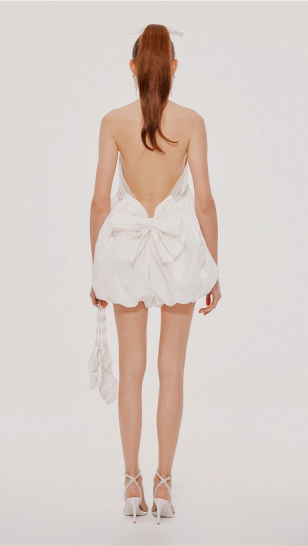 AIIZIE VELVET HALTERNECK MINI DRESS IN WHITE - product image