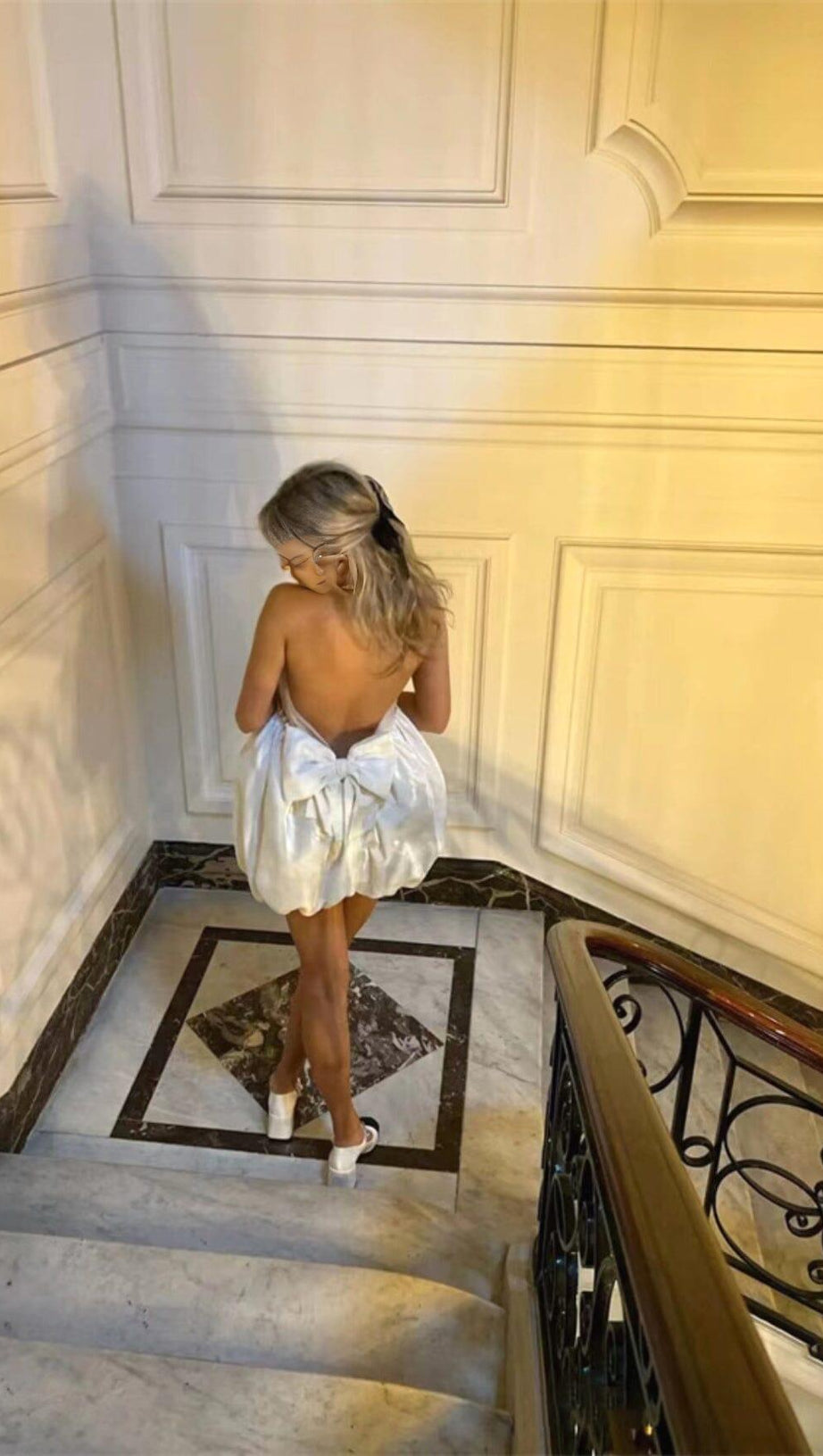 VELVET HALTERNECK MINI DRESS IN WHITE