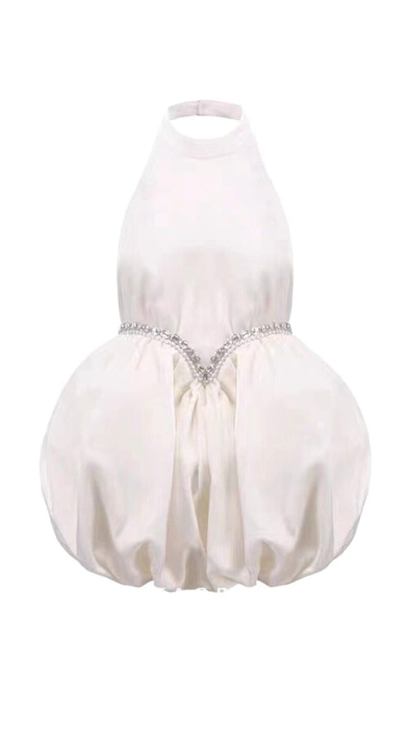 Velvet Halterneck Mini Dress in White