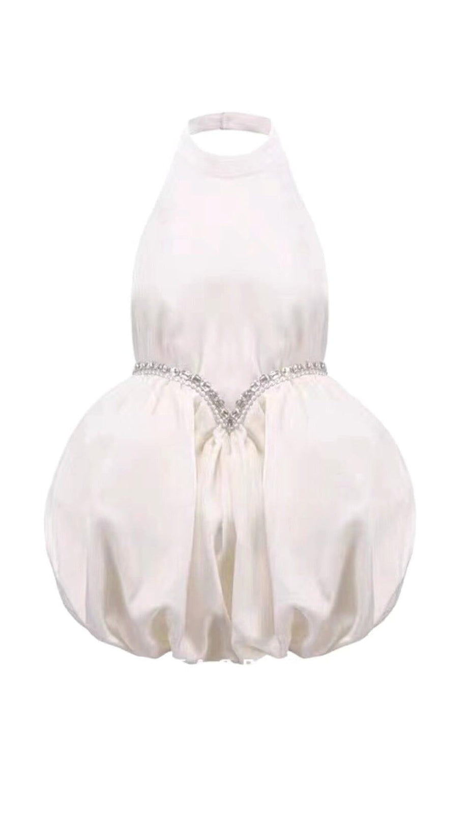 VELVET HALTERNECK MINI DRESS IN WHITE