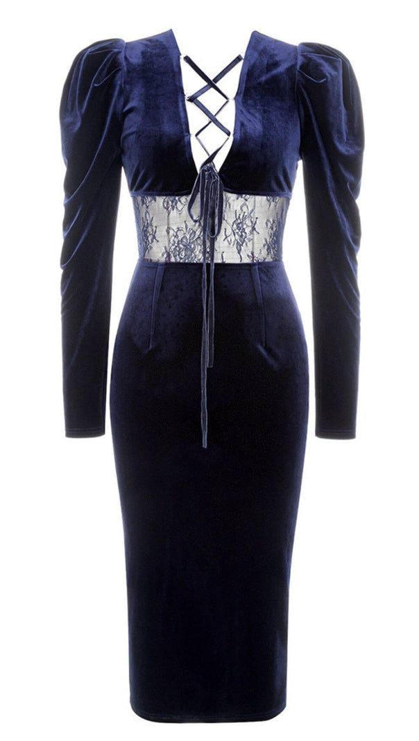 AIIZIE LONG SLEEVE LACE BANDAGE DRESS IN NAVY BLUE - product image