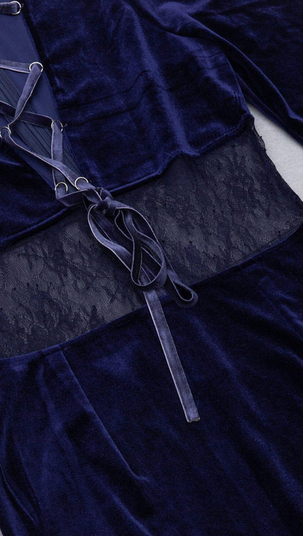 AIIZIE LONG SLEEVE LACE BANDAGE DRESS IN NAVY BLUE - product image