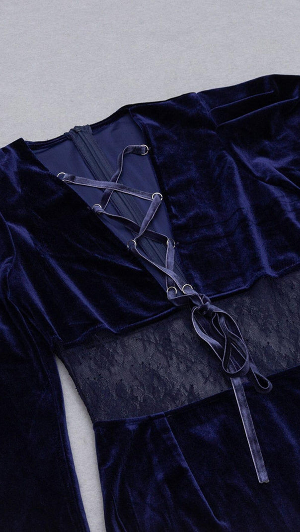 AIIZIE LONG SLEEVE LACE BANDAGE DRESS IN NAVY BLUE - product image