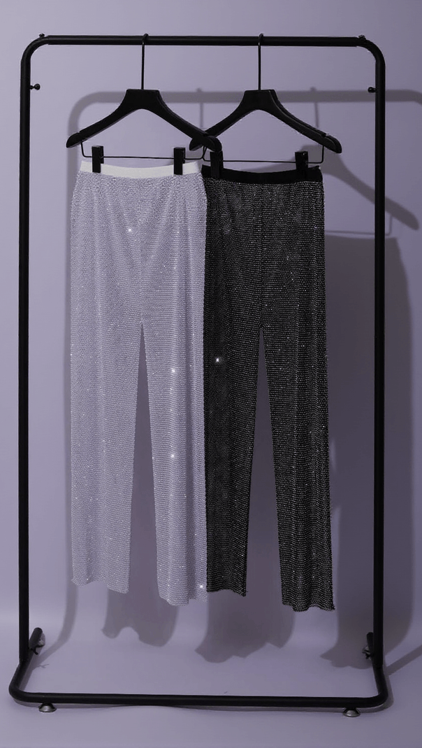 AIIZIE KATALEYA MESH DIAMOND PANTS IN BLACK - product image